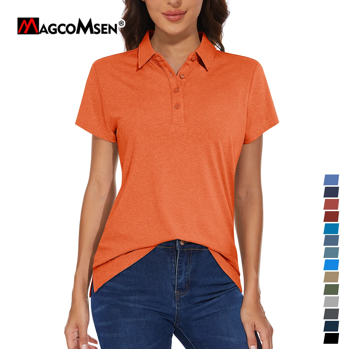 MAGCOMSEN Women's Golf Polo T-Shirts Short Sleeve UPF 50+ Quick Dry Polo  Collared Shirts Lightweight Athletic Tennis Shirts