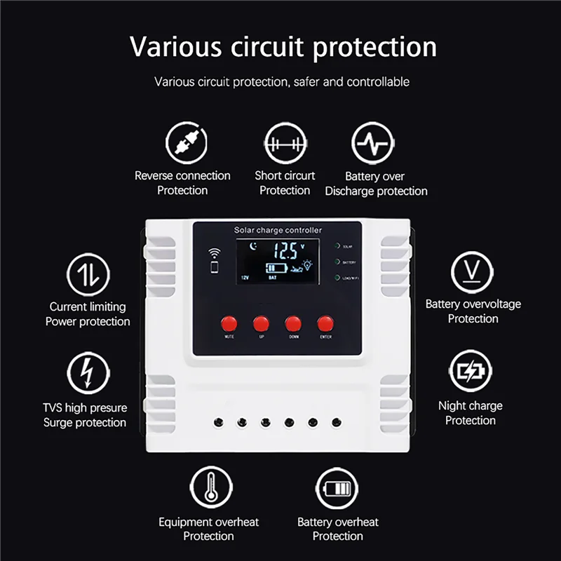 Solar Charge Controller 10A/20A/30A/40A/50A App Real-time Data Monitoring LED Display Intelligent 12V/24V/48V Solar Controller solar battery charge controller