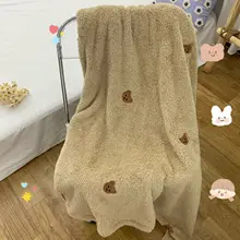 

Embroidery Bear Blanket Lovey Japanese Style Plush Warm Autumn Winter Creative Office Siesta Home Decor Sofa Covers Throws 2022