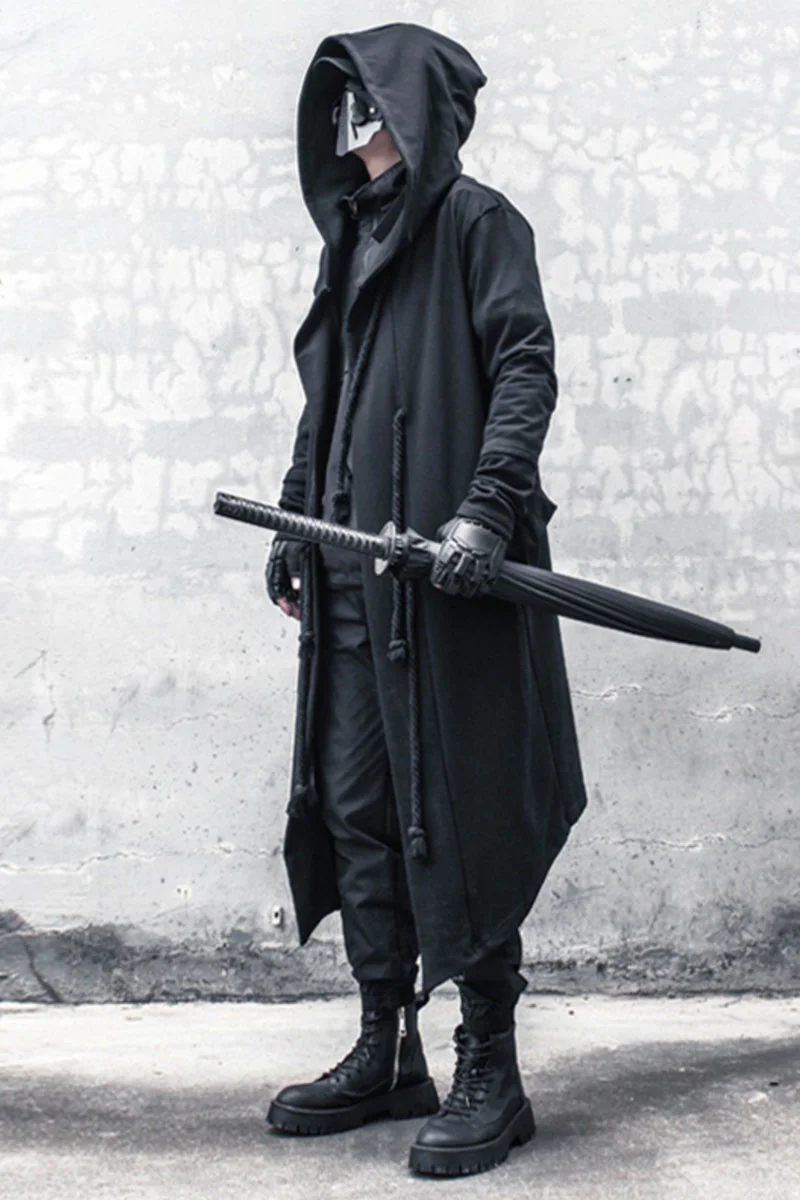ARENS Men's Tide Spring Autumn Darkwear Warrior Large Size Windbreaker Gothic Style Long Coat Punk Cloak Hooded Wizard 5