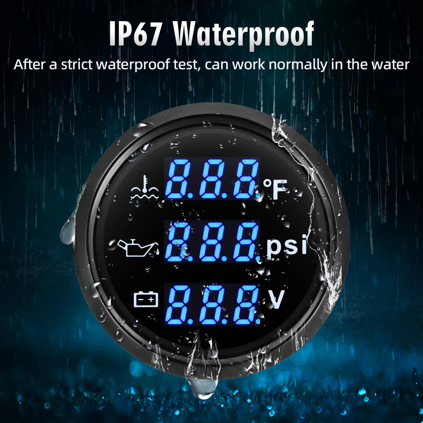 52MM 3 in 1 디지털 게이지 수온계 ℃ / ℉ 블루 백라이트가 있는 자동차 보트 12V/24V용 오일 압력 바/PSI 전압계