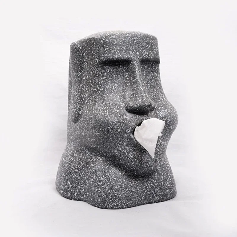 

Easter Island Moai Tissue Box Stone Figure Holder 3D Sanitary Paper Storage Bar Bathroom Organizer