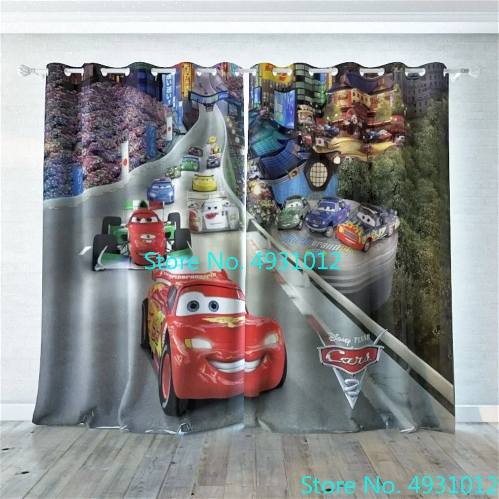 Window Drapes Cute Lightning McQueen Car Blackout Curtain for