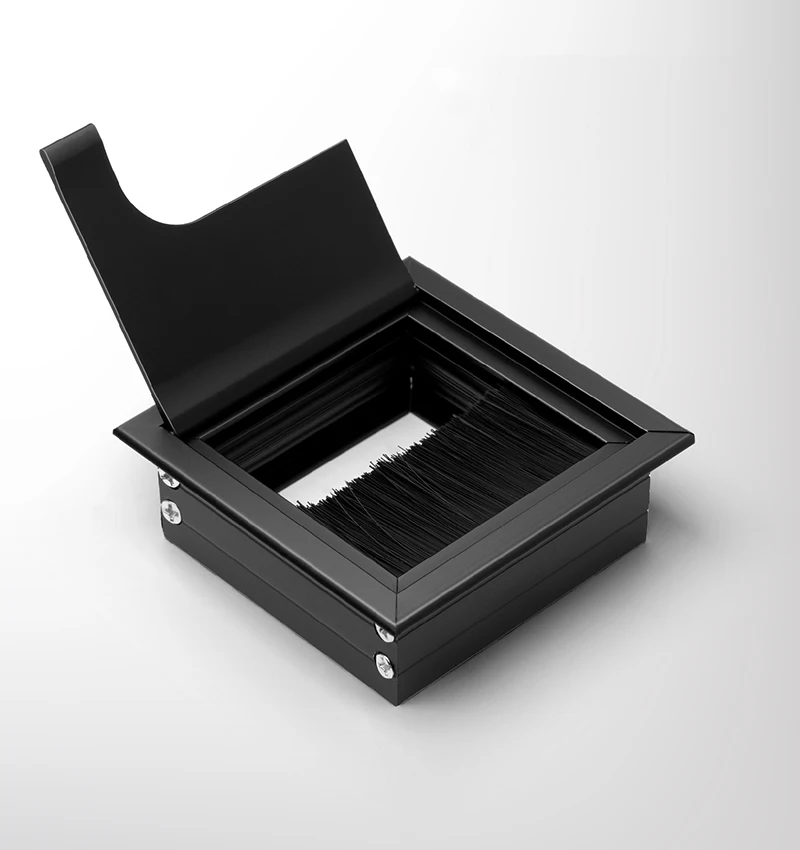 Aluminum Alloy Table Threading Box 80mm With Brush Cable Threading Box With Cable Grommet Hole Cover Outlet Port