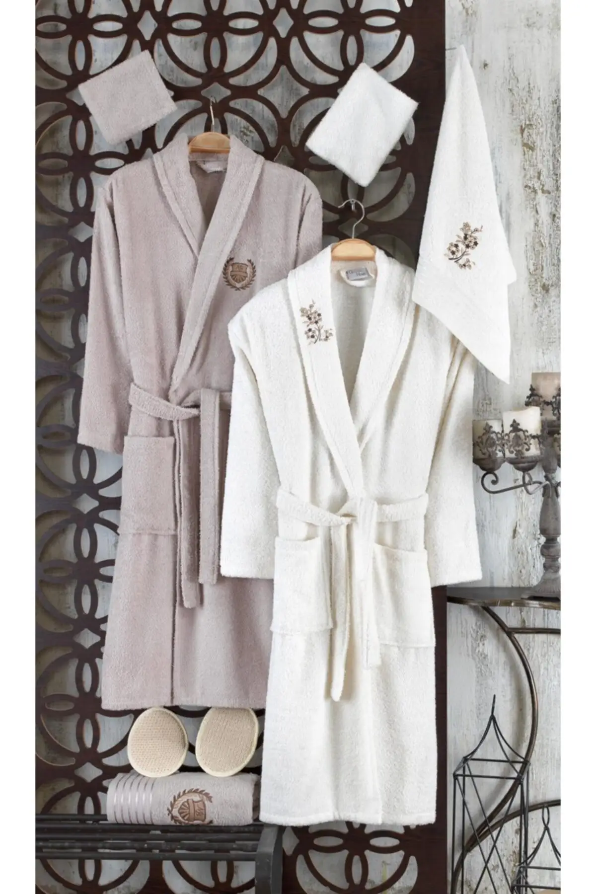 

Turkish Cotton Dream 10 Piece Embroidered Bathrobe Set Bathrobe Set Dowery Set Long Sleeved Towel Set Bath Set