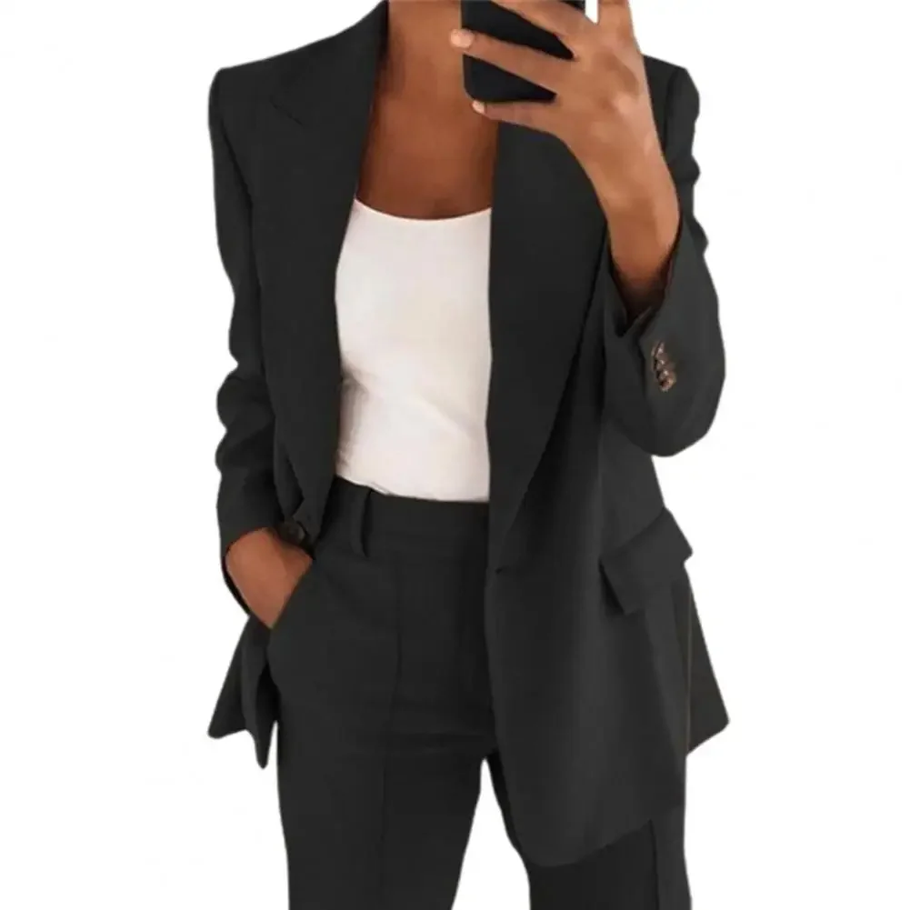 

Jaket Wanita Mode Blazer Kancing Lengan Panjang Wanita Kerah Putar Warna Solid untuk Pesta Kencan Mantel Pernikahan Kerja