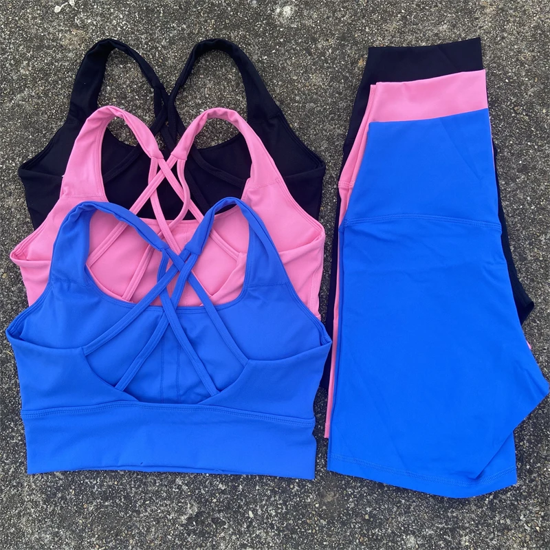 Best Red Backless Cross Strap Sports Bra And Leggings Set Suit Gym Shark Leggings TD013 main image 0