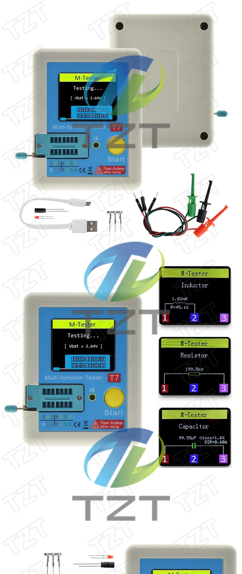 LCR-T7 Kapazität Widerstand Tester Voll Farbe Display Transistor Meter für Diode Triode Kondensator Widerstand Transistor LCR NPN – Detail 4