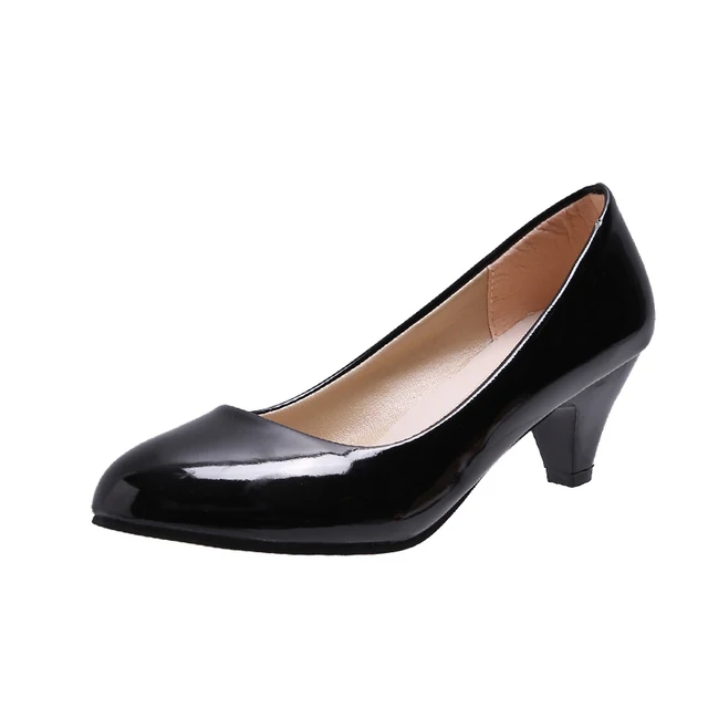 Spike Heels Women Round Toe Shoes Slip-On High Heels Office Ladies Black Patent Leather Pumps Spring Autumn Pu Shallow Shoes Black