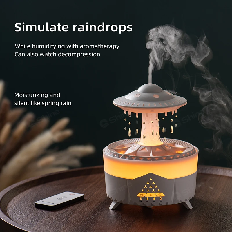 2023 Rain Cloud Humidifier Water Drip with Remote Raindrop Humidifier Rain Cloud Diffuser Mushroon Air Humidifier with Rain Lamp