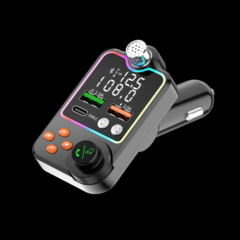 차량용 블루투스 호환 5.0 FM 송신기, 원 키 Mp3 플레이어 마이크, USB 음악 재생, USB 3.0 PD 고속 충전기