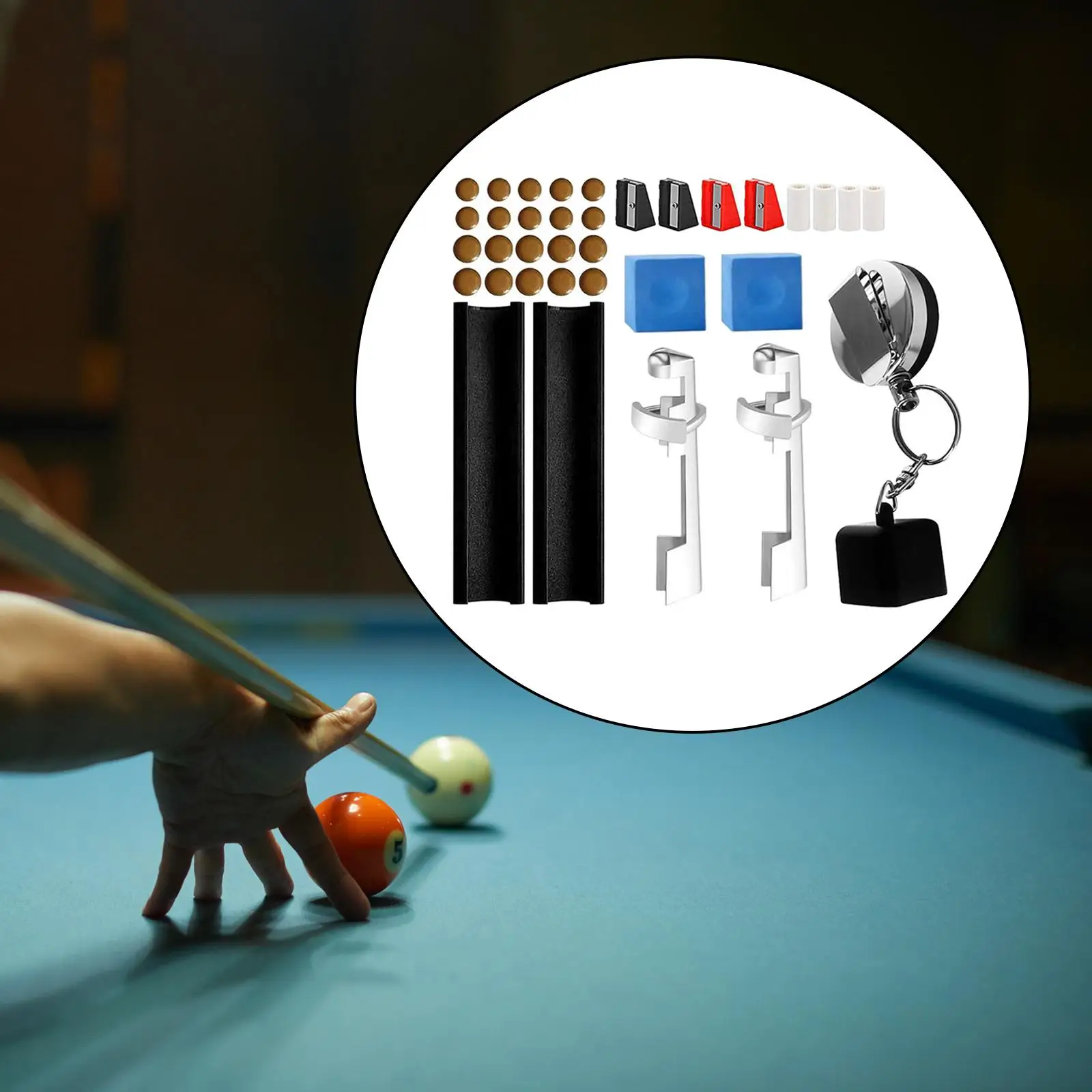 35Pcs Pool Cue Repair Kit Billiard Table Cue Tips Chalk Cubes Billiard Pool Tip Repair Tool for Playing Game Table