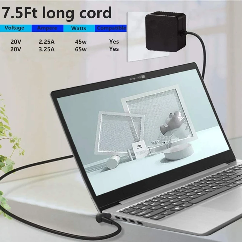 노트북 전원 어댑터 커넥터, 65W 벽 충전기, Lenovo Ideapad 320-14/15IKB 호환, 4.0x1.7mm, 1-65W