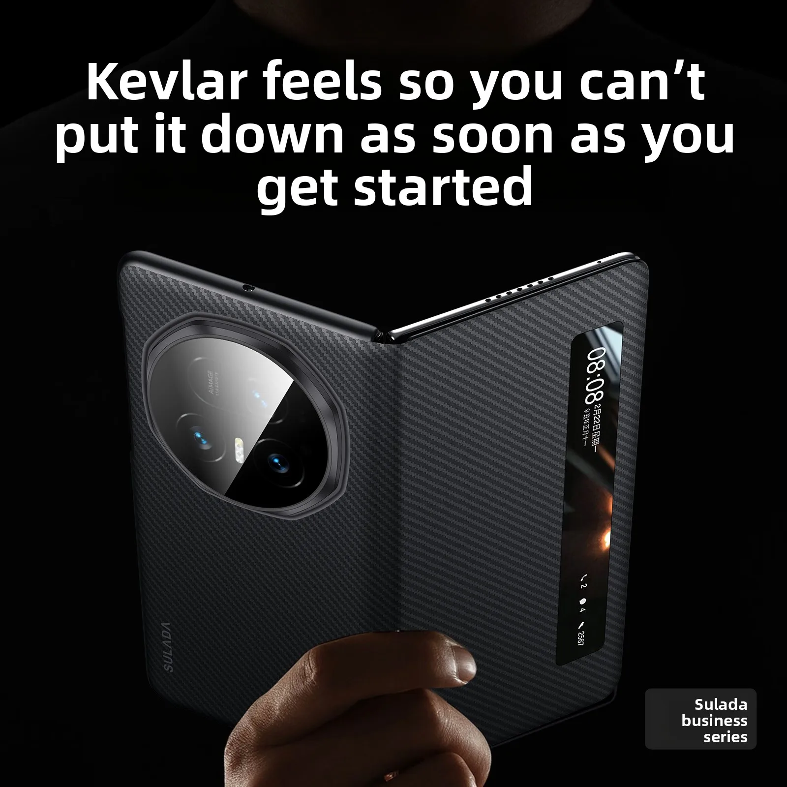 Luxury Kevlar Skin Feel Folding Phone Cover with Smart Sleep and Shockproof Bumper