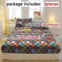 3-piece Simple modern Bohemia pattern matte three piece fitted sheet set, bedroom printed bed cover set, bedding
