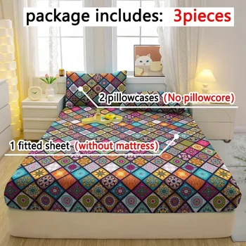 Ensemble de drap-housse trois pièces à motif bohème moderne simple, housse de lit imprimée, literie de chambre à coucher, 3 pièces 1