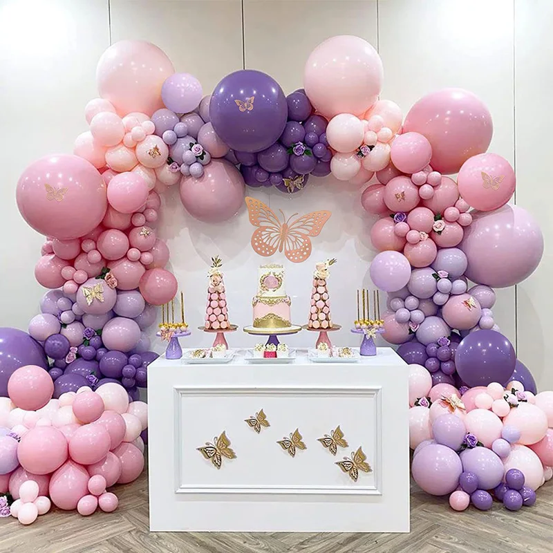 

1Set Pink Purple Confetti Balloon Garland Arch Kit 3D Butterfly Stickers for Wedding Birthday Party Baby Shower DIY Decoration