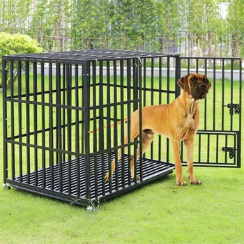 XXL Large Heavy Duty Dog Crate Strong Pet Cage Tear Resistant Square Tube Metal Kennel Playpen with Lockable Wheels and Tray 1