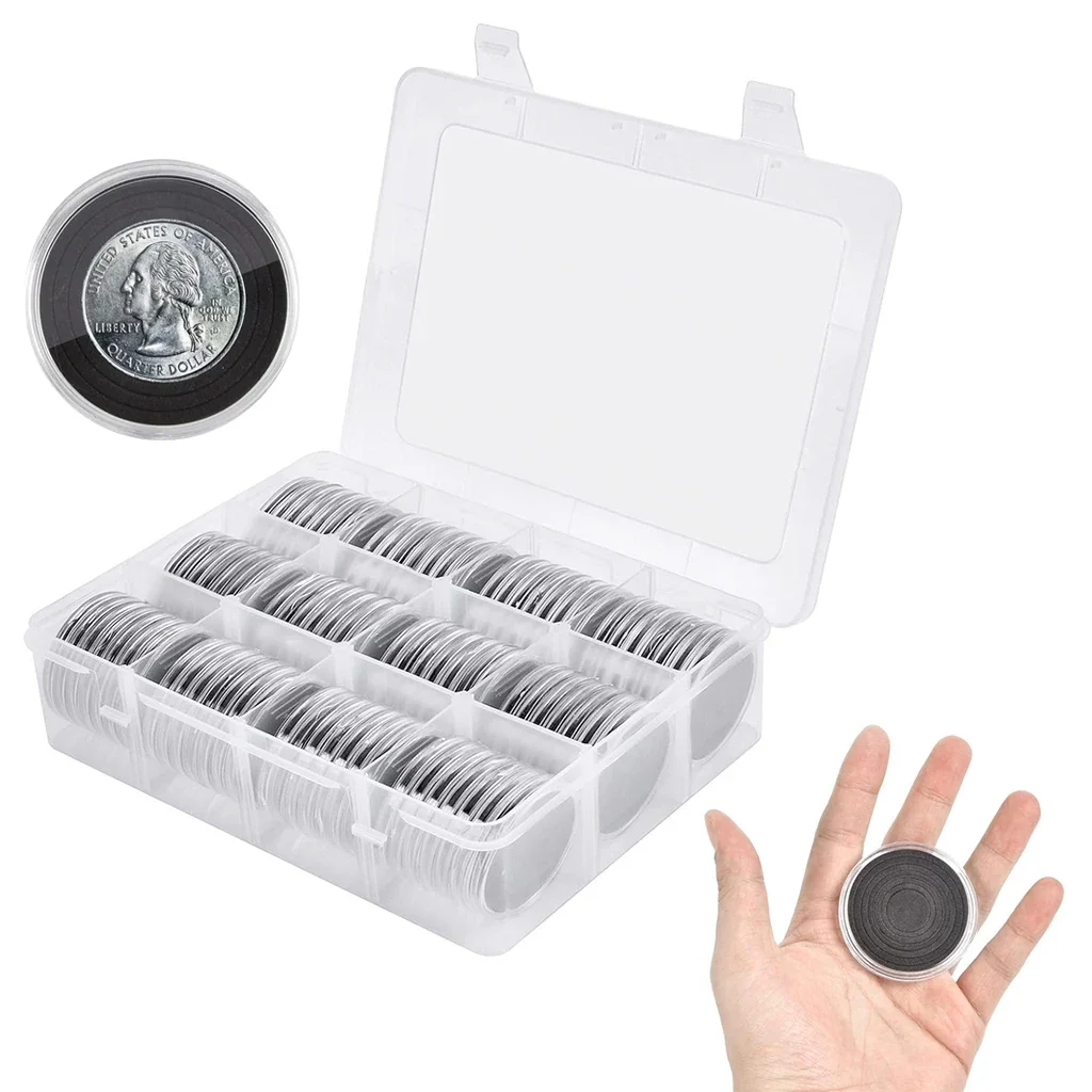 

84Pcs 46mm Clear Coin Capsule Case with Black Foam Gasket and Organizer Storage Box for 17/20.5/25/27/30/35/40/46mm Coin Holder