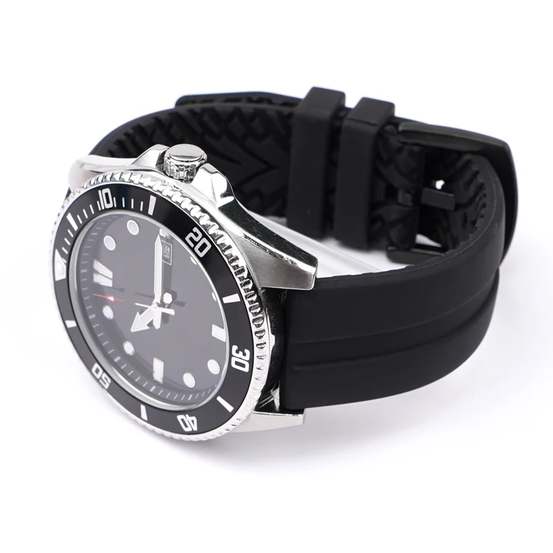 Large Black Silicone Sport Strap with Stainless Steel Buckle - Waterproof Rubber Watch Band