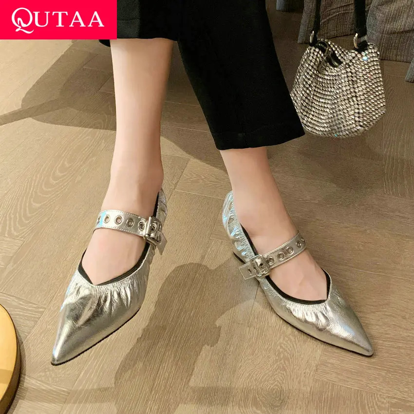 

QUTAA 2024 Women Pumps Genuine Leather Wedge High Heel Mary Janes Platform Shoes Woman Spring Summer Party Wedding Size 34-39