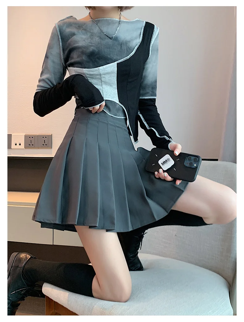 Jupe,Mini jupe pliss?�e, blanc, noir, uniforme d'?�cole pour fille, jupe courte Style Preppy, jupe 