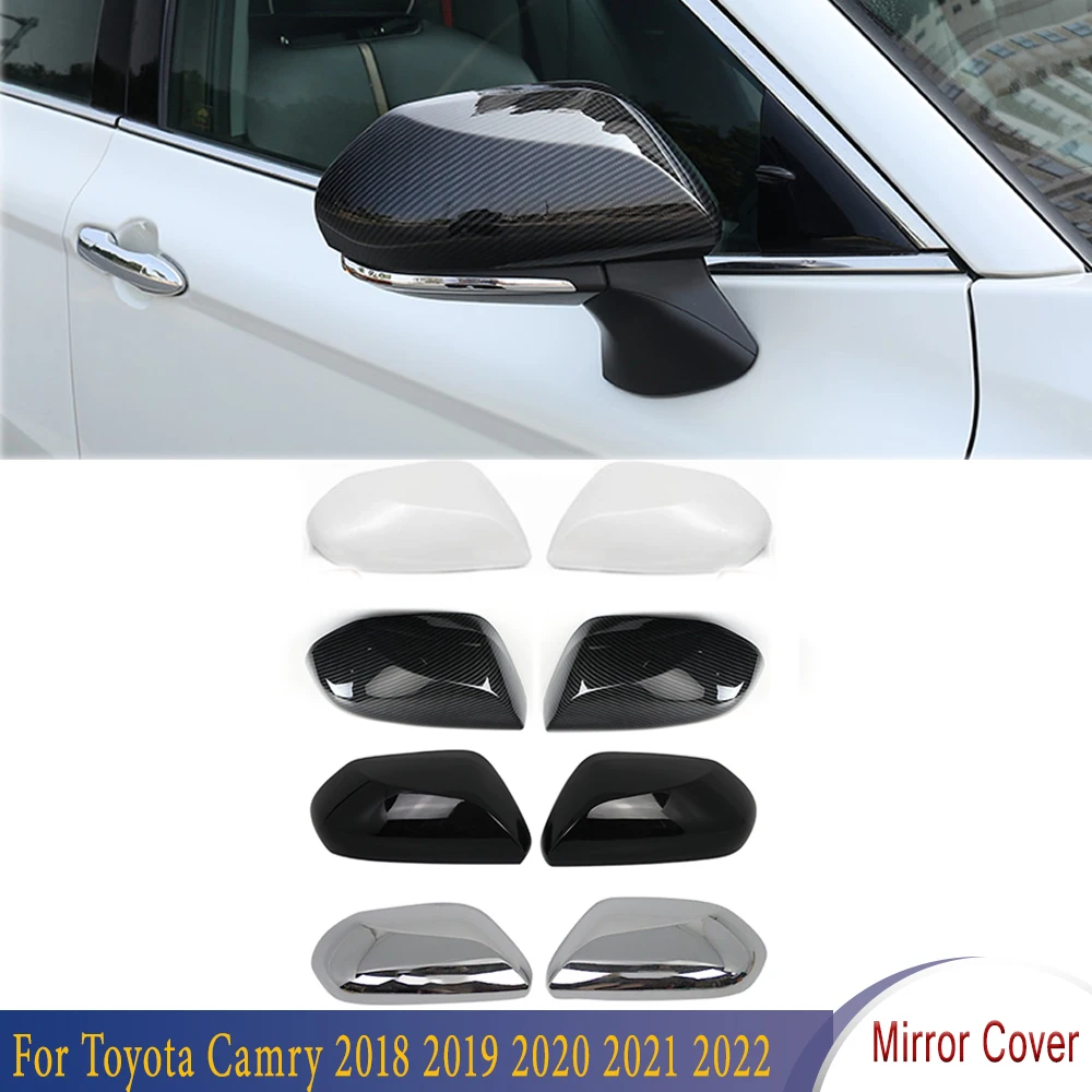 

Car Side Door Rearview Mirror Cover 2 PCS ABS Carbon Fiber Black Chrome Silver White For Toyota Camry 2018 2019 2020 2021 2022