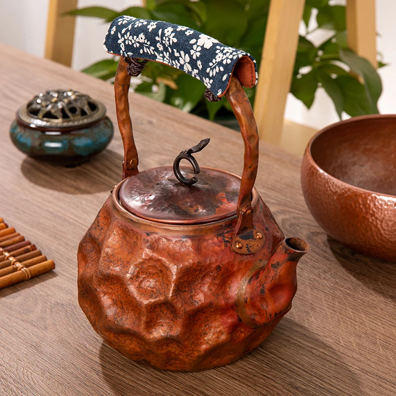 

Zhushantang handmade hammer-patterned copper pot kettle copper pot teapot Red copper teapot home Kung Fu retro tea set