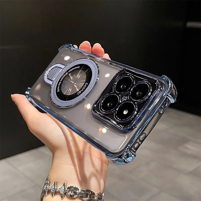 Clear Shockproof Magnetic Phone Case with Bracket and Soft Silicone Stand Cover
