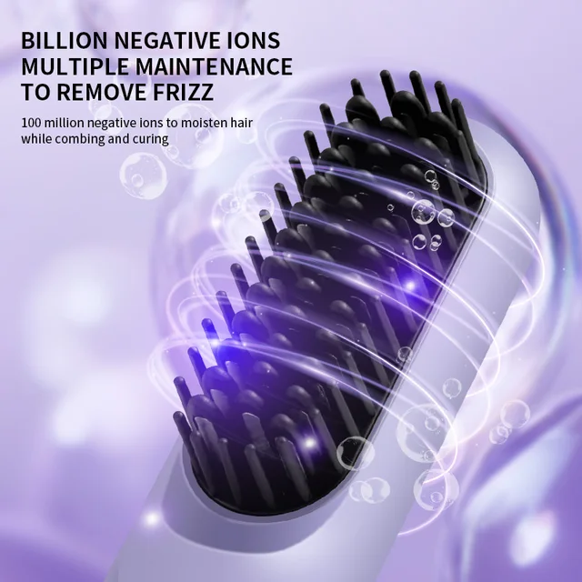 Riscaldamento elettrico Pettine per capelli lisci Schermo LCD USB Strumento per lo styling portatile senza fili agli ioni negativi Spazzola per lisciare ricaricabile 5
