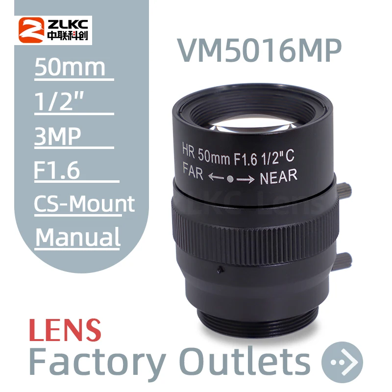 

HD 50mm 1/2 Inch Aperture F1.6 3.0Megapixel Machine Vision Lens Manual Iris FA for Industrial Camera C-Mount Low Distortion CCTV
