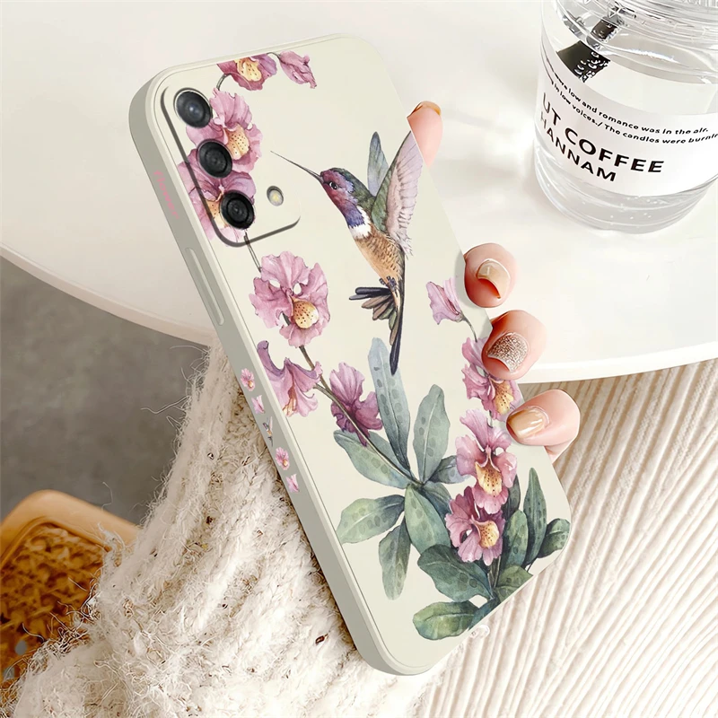 Chic Pink Flowers & Birds Shockproof Silicone Phone Case