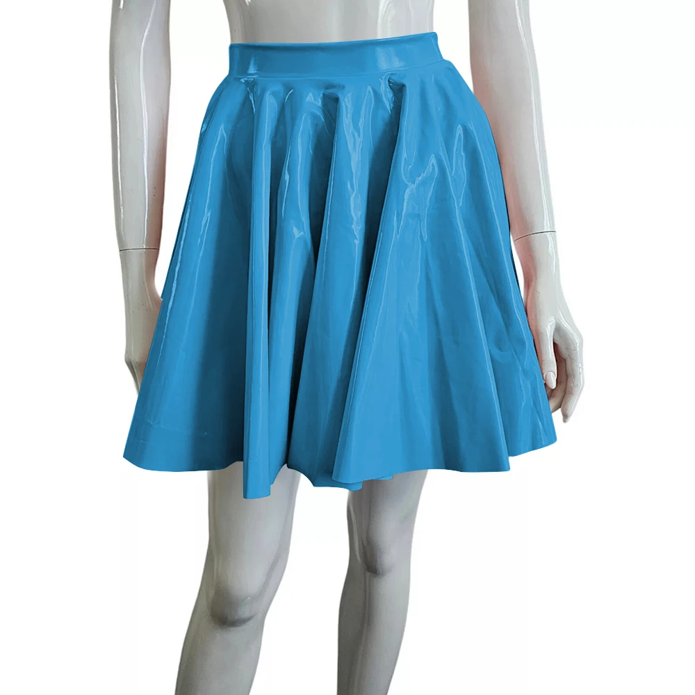 Plus Size Sweet Girl A-Line Goth Skirts Casual PVC Bottoms High Waist Faux Latex Slim Fit Mini Skirt Women Solid Sexy Club Skirt