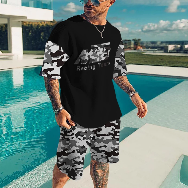 

2022 Summer New Men's Tracksuit Street Casual two Piece Set Fashion Short-sleeved T-Shirt Shorts Suit Sportswear Mens Clothing