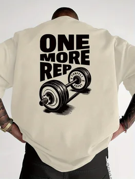 Men's T-Shirt Vintage Funny Gym Workout ONE MORE REP Weightlifting Women Streetwear Cotton Oversized Tees Short Sleeve Loose Top 1