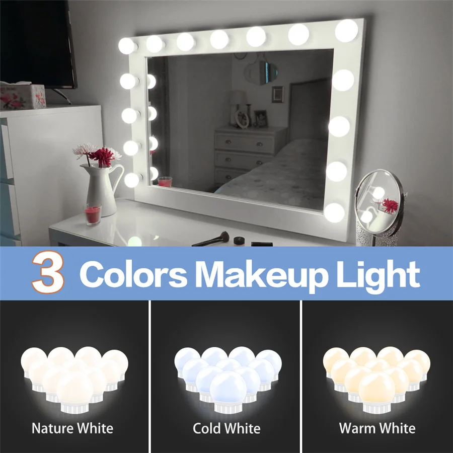 2/6/10/14 Bulbs LED Vanity Lights USB Makeup Mirror Light 5V Wall Lamps Touch Stepless Dimmable Dressing Room Light Mirror Lamp