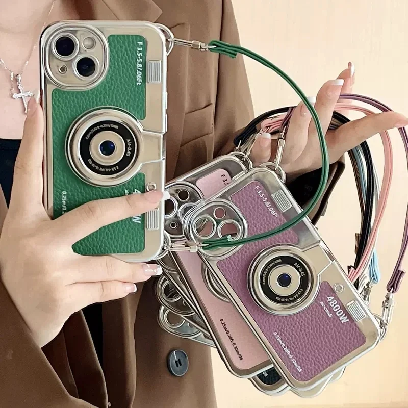 Vintage-Inspired TPU Soft Phone Case with Crossbody Strap Cover