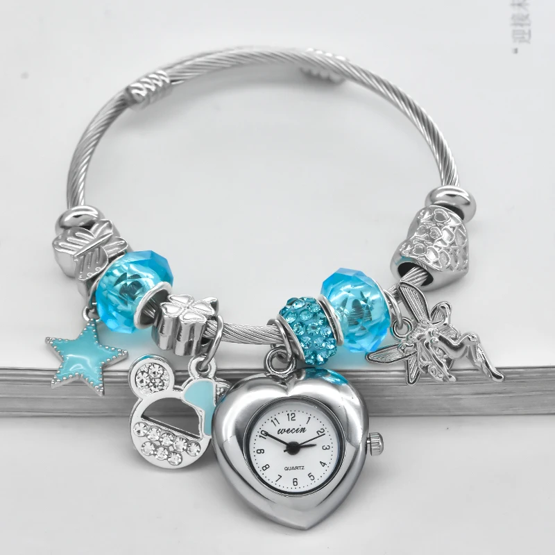 Fashion Women's Bracelet Watch Love With Stylish Decor Refined Round Quartz Watch Silvery Casual Elegance women watches electronic watch