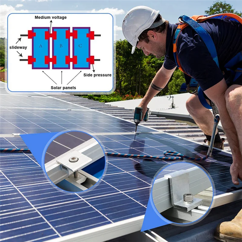CMHI-Pack Of 10 Solar Panel Brackets Centre Clip T Shaped PV Module Bracket Clip Height-Adjustable For RV Roofs