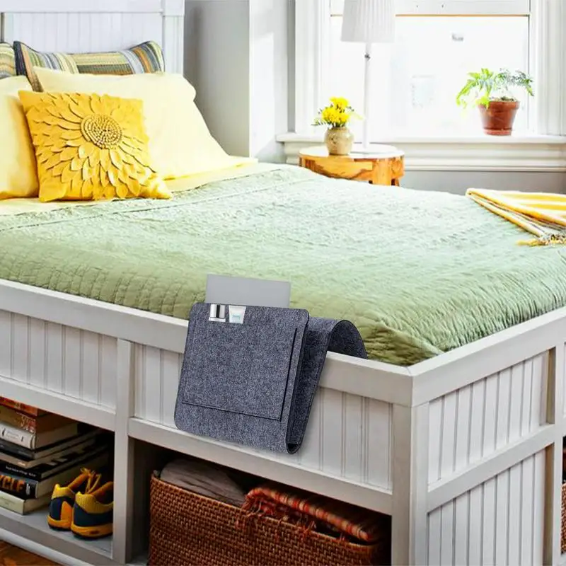 Comodino Caddy Feltro Letto Divano Sacchetto Laterale Appeso Antiscivolo Caddy Bed Holder Pocketbook Telefono Tablet Remote Water Holder
