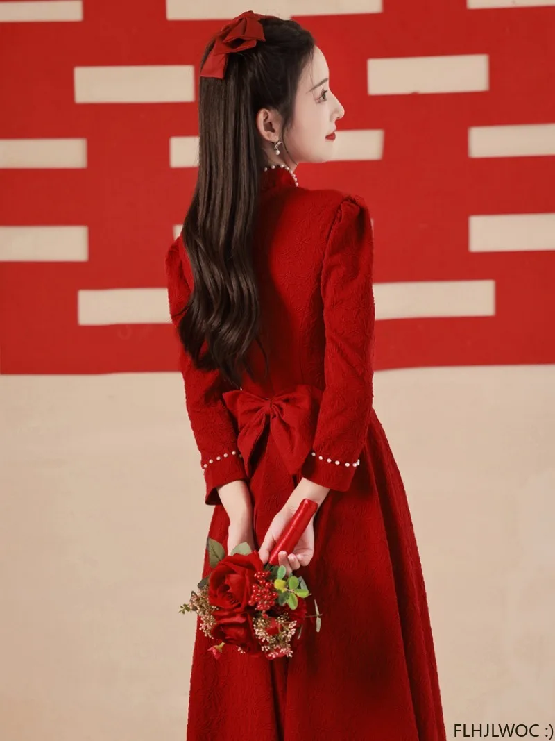 Nieuwjaar Kerst Chic Elegante Jaarlijkse Bijeenkomst Rode Jurk