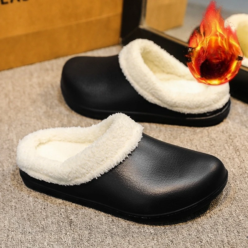 Couple Style Men's and Women's Cotton Slippers Winter Warm Plus Velvet Thickened Clogs Mule Shoes
