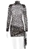 Fantoye Turtleneck Sexy Sheer Print Leopard Bandage Women Dress Long Sleeve Mini Dress Lady Spring Slim Elegant Party Club Dress 6