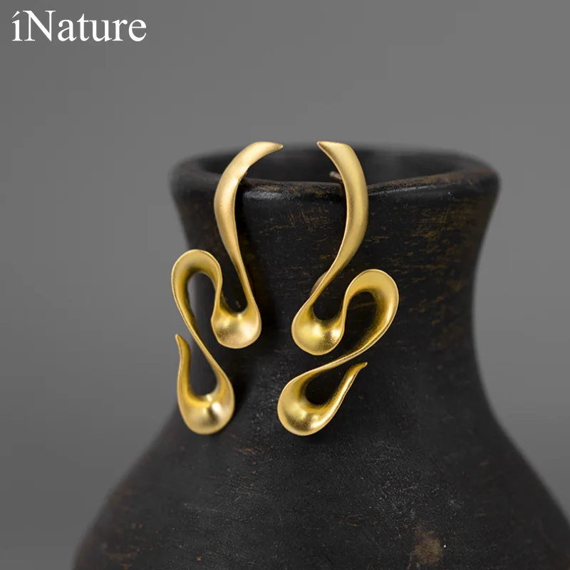 

INATURE 925 Sterling Silver Gold Metal Spiral Statement Stud Earings For Women Jewelry