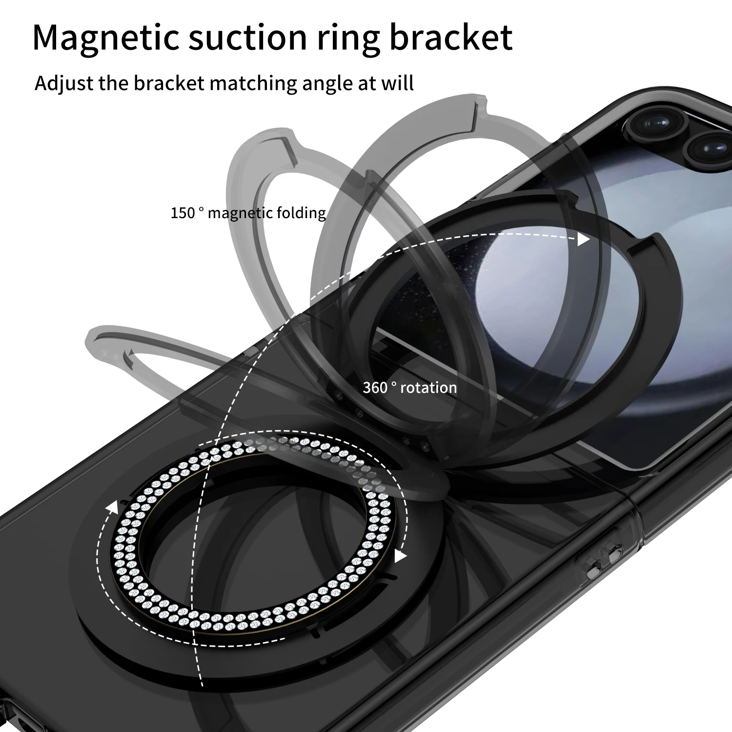 For Samsung Galaxy Z Flip 5 Case Skin Friendly Matte Magnetic Folding Ring Bracket Wireless Charging Large Mirror Film Hard Case