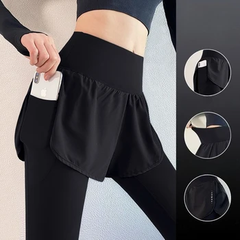 Women's Fall Two-in-One Leggings - High Waist Running Yoga Pants with Slimming Skirted Hem, 4-Way Stretch  From Studio to Street 1