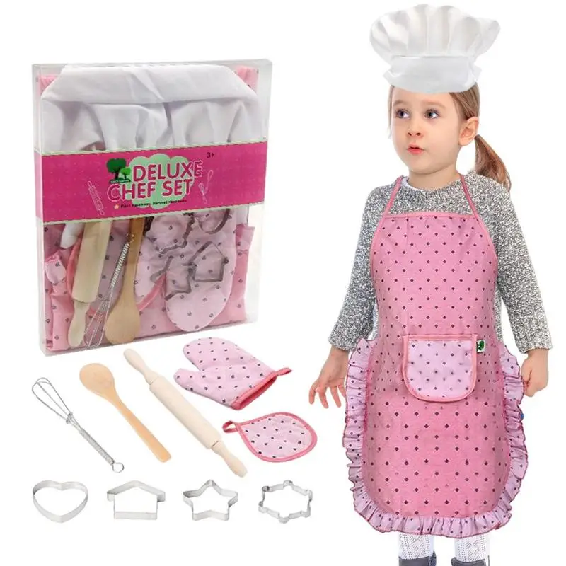 

Cooking Toys Children Kitchen Interactive Pretend Baking Kit Portable Real Cooking Set With Cookware Adjustable Apron Chef Hat