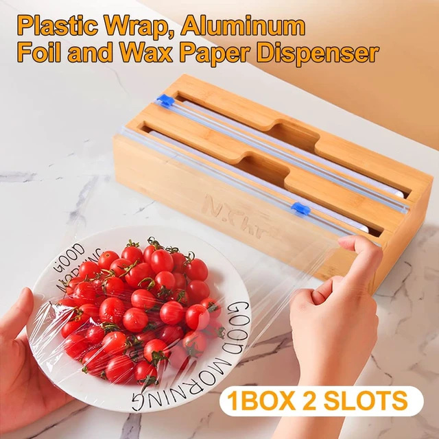 Bamboo Foil and Wrap Dispenser With Slide Cutter Sliding Divider Storage  Dispenser for Foil Cling Film Parchment Paper Home Decor 