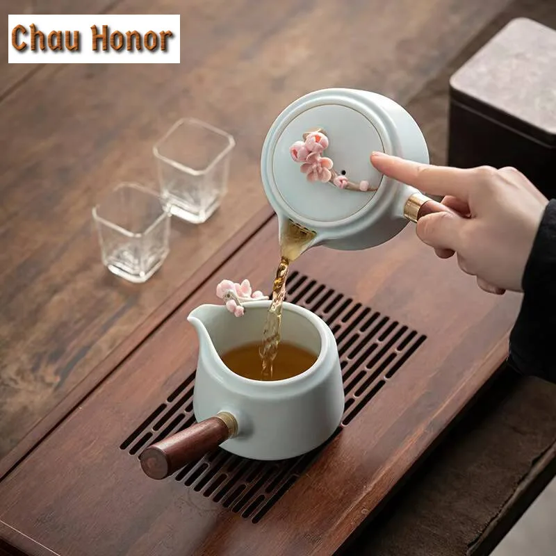 200ml Boutique Celadon Handmade Knead Plum Blossom Ceramic Side Handle Tea Maker Pot With Filter Kungfu Teaware Accessories Gift