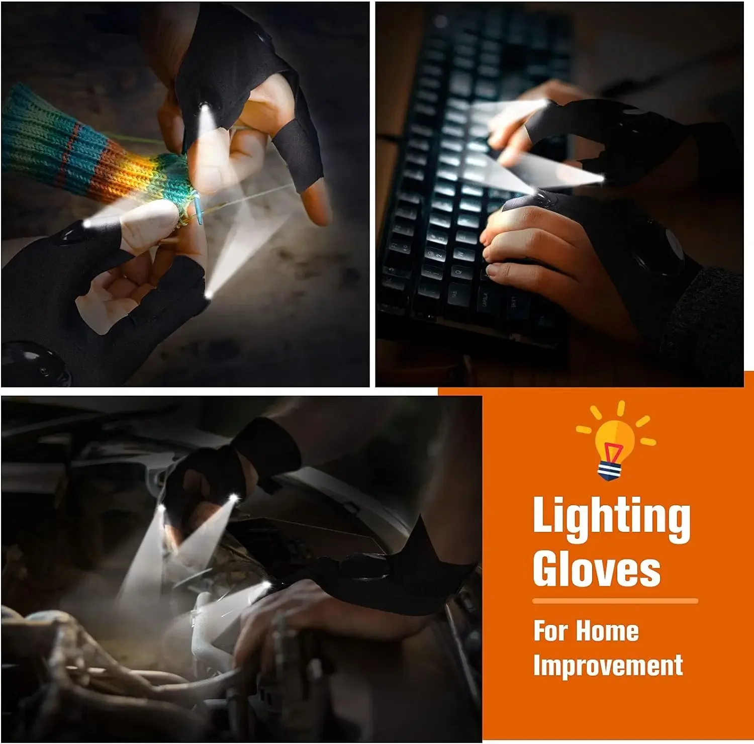 Cycling Gloves Fingerless Gloves Fishing Gloves LED Half Finger Glove for Men Women Outdoor Waterproof Night Fishing Bait Cycling Running Flashlight Durable Fingerless Gloves